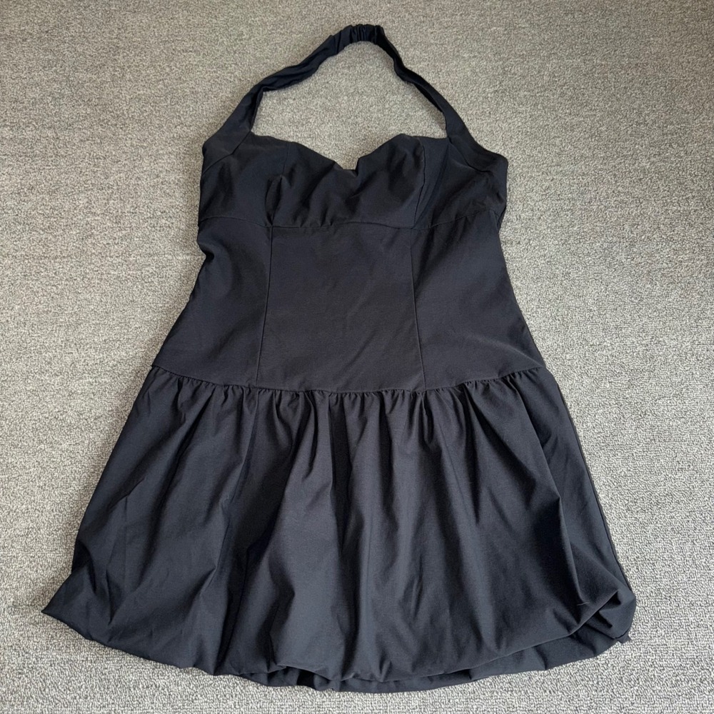 Wild Fable Black Halter Mini Dress Bubble Hem Sweetheart Neckline Size Medium
